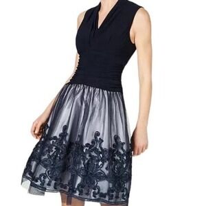 Women Sleeveless V Neck Ruched Waist‎ Lace Overlay Dress Occasion Party